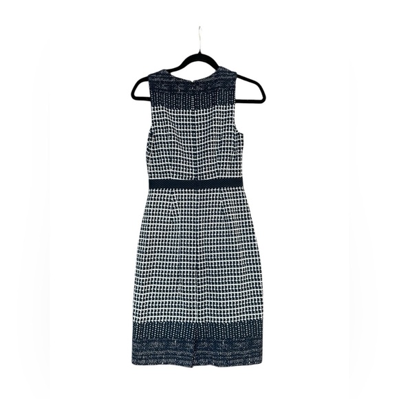 J Crew Navy Blue White Check Tweedy Sheath Dress Size 00 Formal Preppy Workwear - Picture 3 of 7